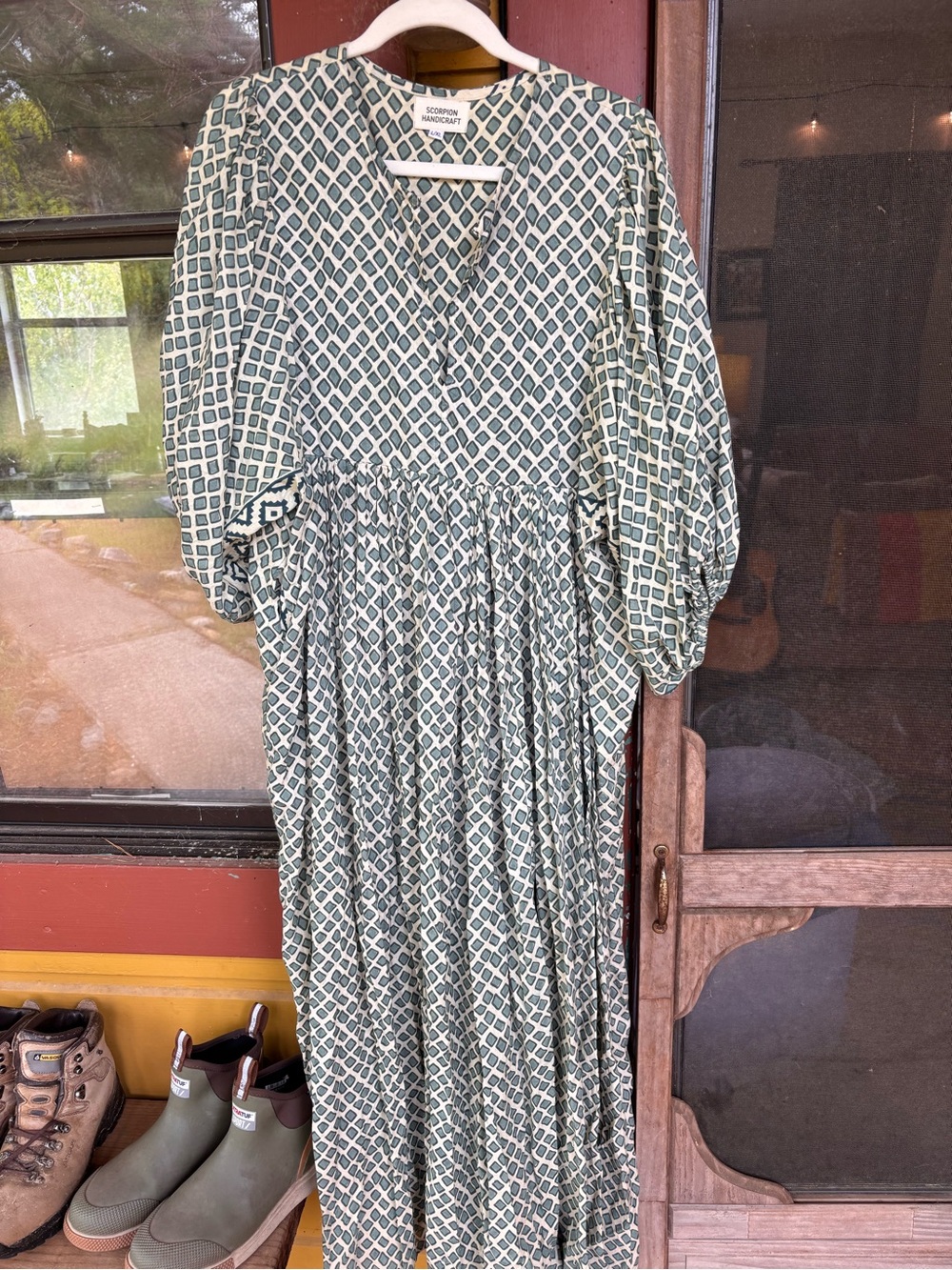 Turquoise Block print cotton Maxi Dress